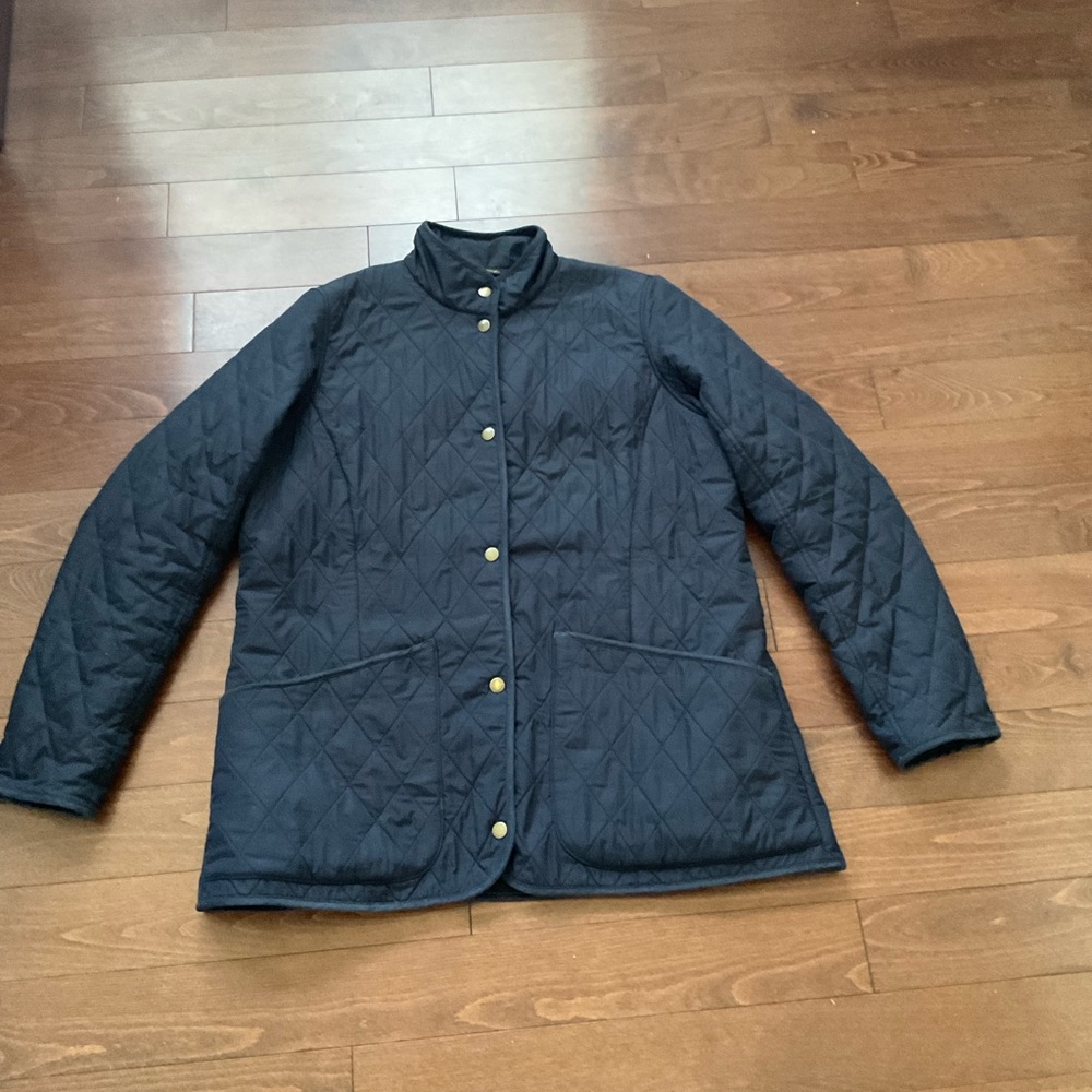 Barbour Navy Quilted Jacket with Gold Logo Accent